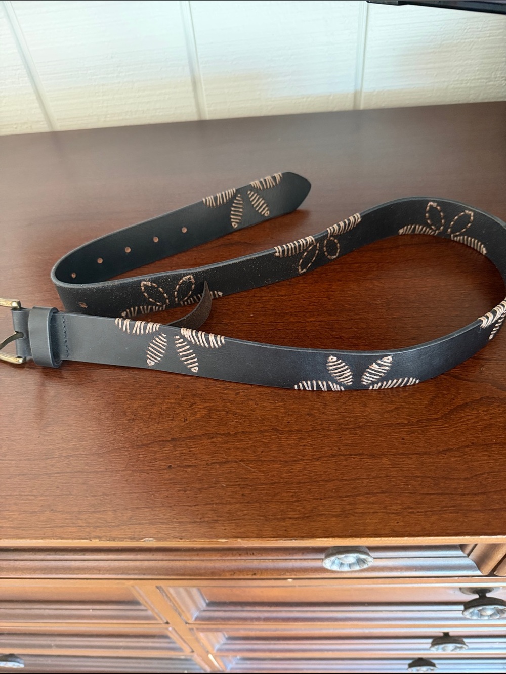 FREE PEOPLE Belt with Tan Stitch Floral Accents S/M